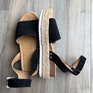 Black Platform Ankle Strap Sandals